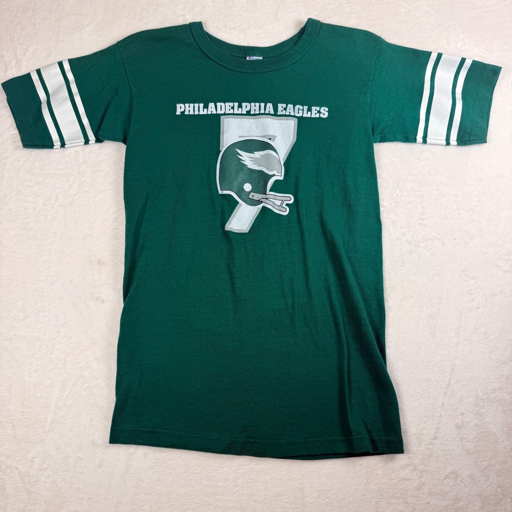 Vintage Champion Kelly Green Philadelphia‎ Eagles Ron Jaworski #7 T-Shirt USA